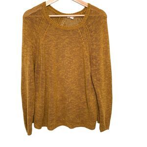 Eileen Fisher Organic Linen Women’s Size Large V-Neck Loose Knit Sweater Mustard